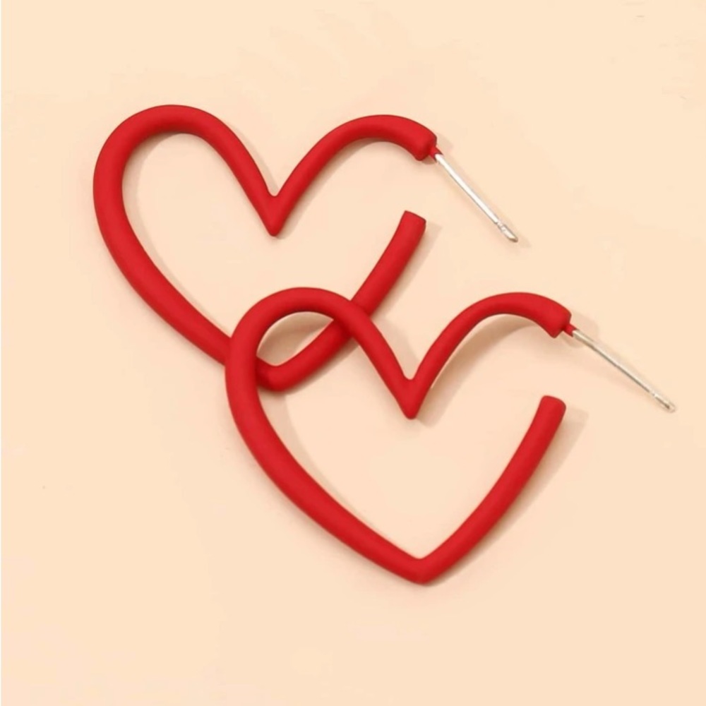 Love More♥️Heart Shaped Hoop Earrings Matte Red ♥️ - Picture 6 of 6